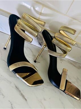 Gold Spiral-Strap High Heel Sandals for Women